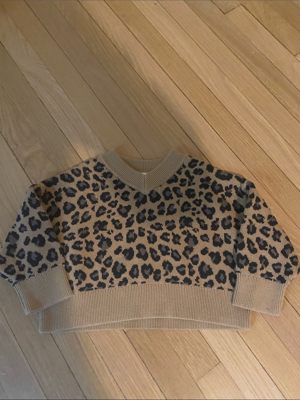 GAP Girls Leopard Print Cropped Knit Sweater - Tan & Black